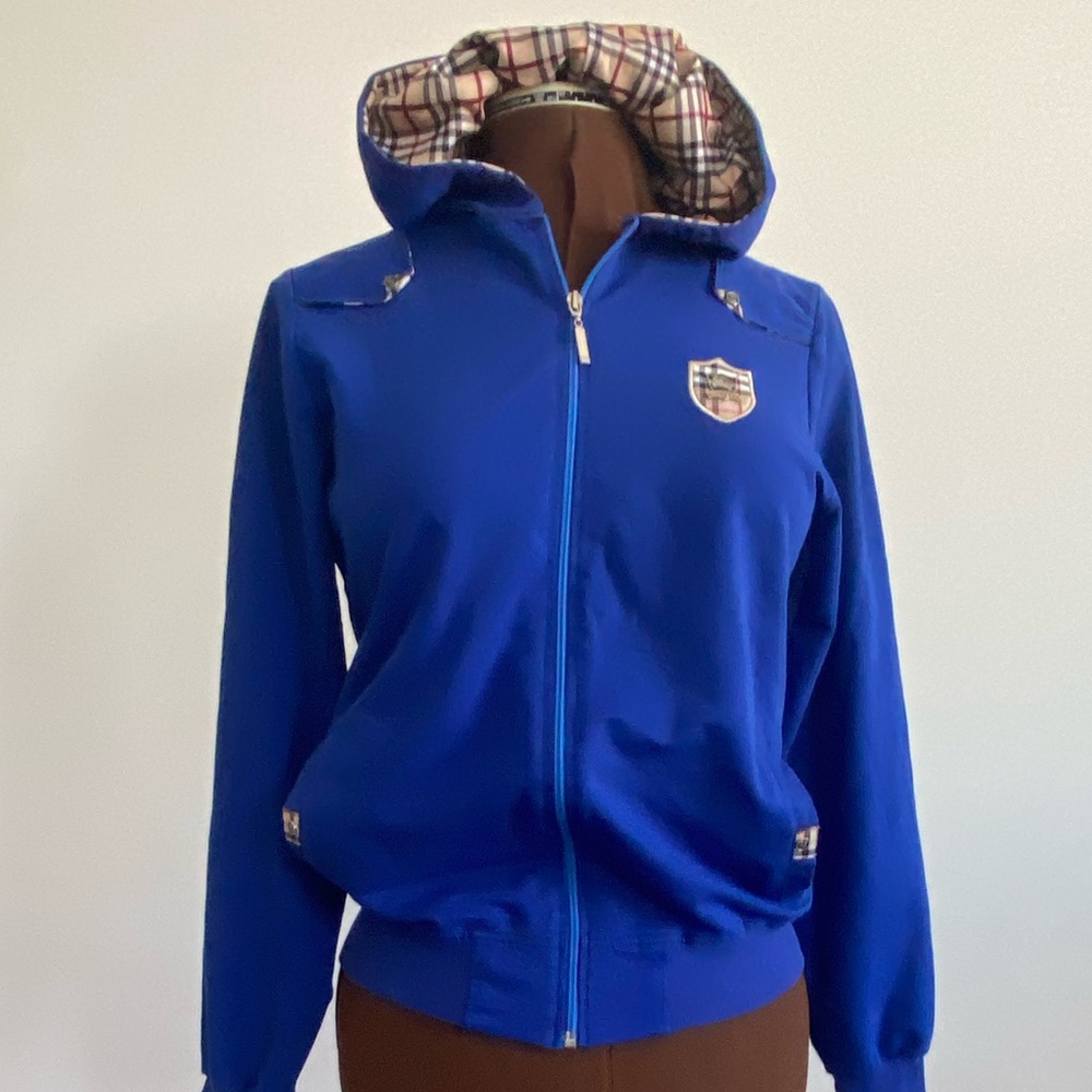 💙🤍❤️🖤BURBERRY💙🤍❤️🖤Check-hood drawstring hoodie .Size XL.